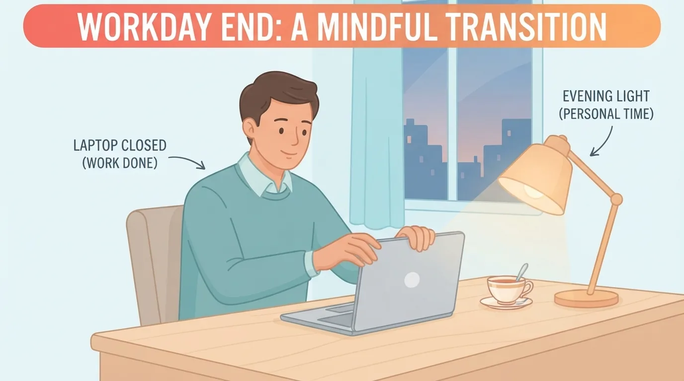 Person closing a laptop to end the workday