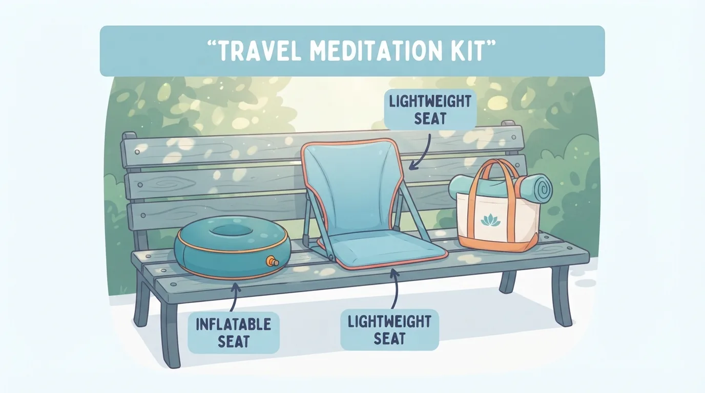 Row of six different meditation seats for side-by-side comparison