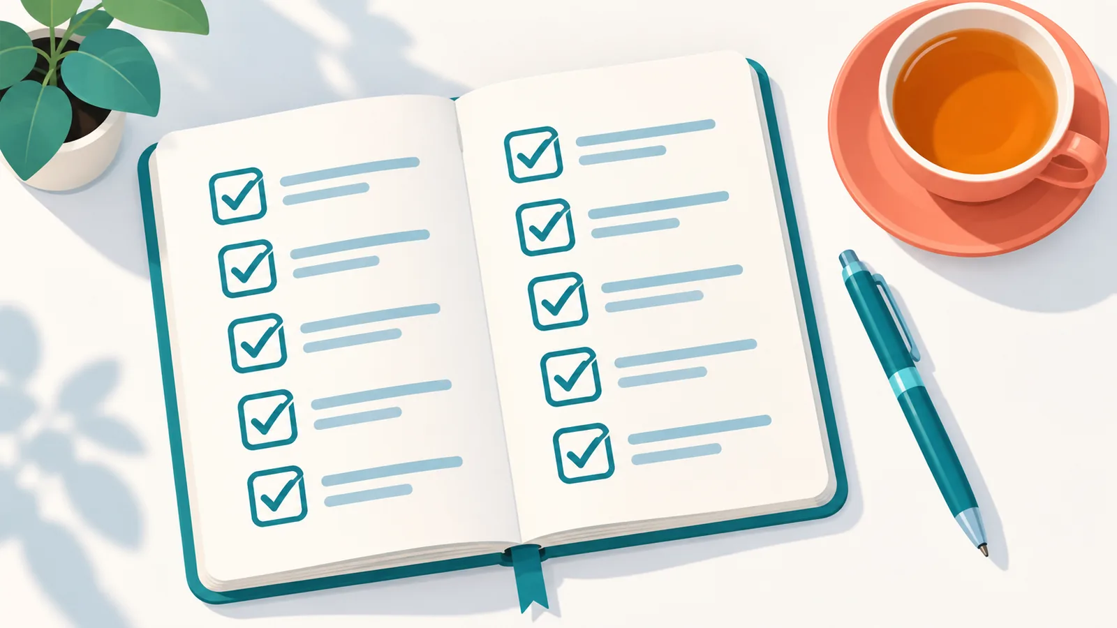 First-week meditation checklist in a notebook