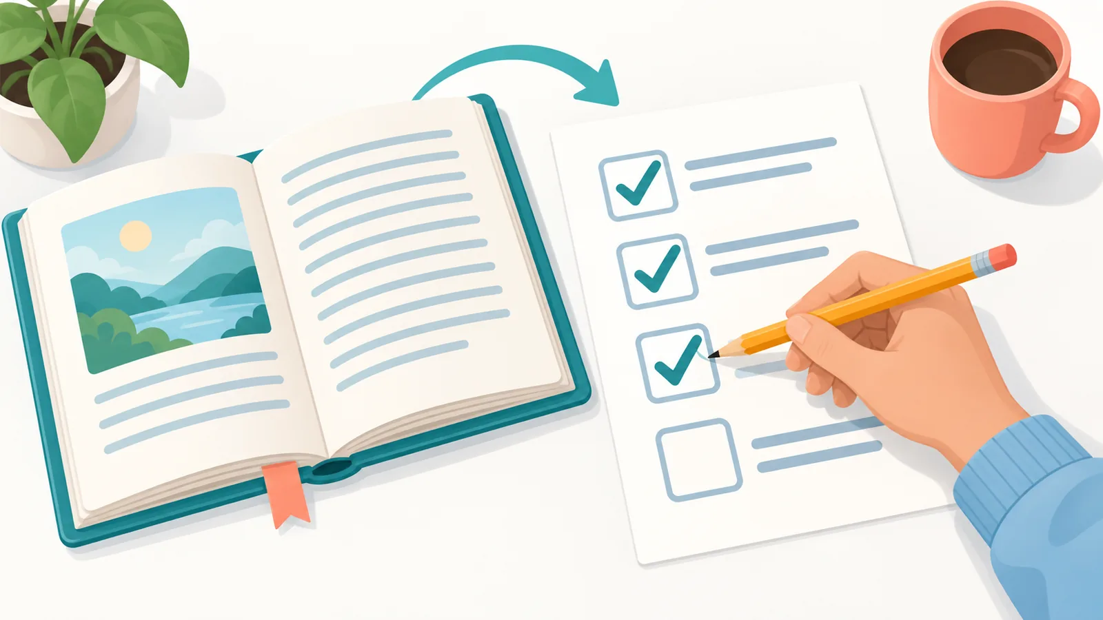 Pencil over a handwritten reading checklist