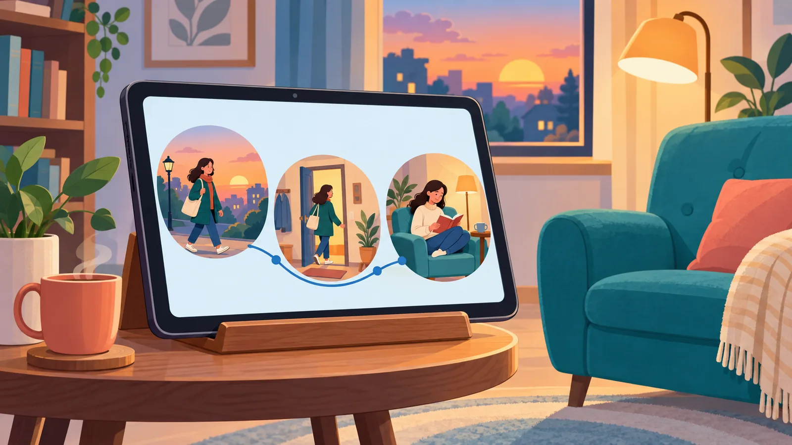 Tablet displaying a short story in a reading nook