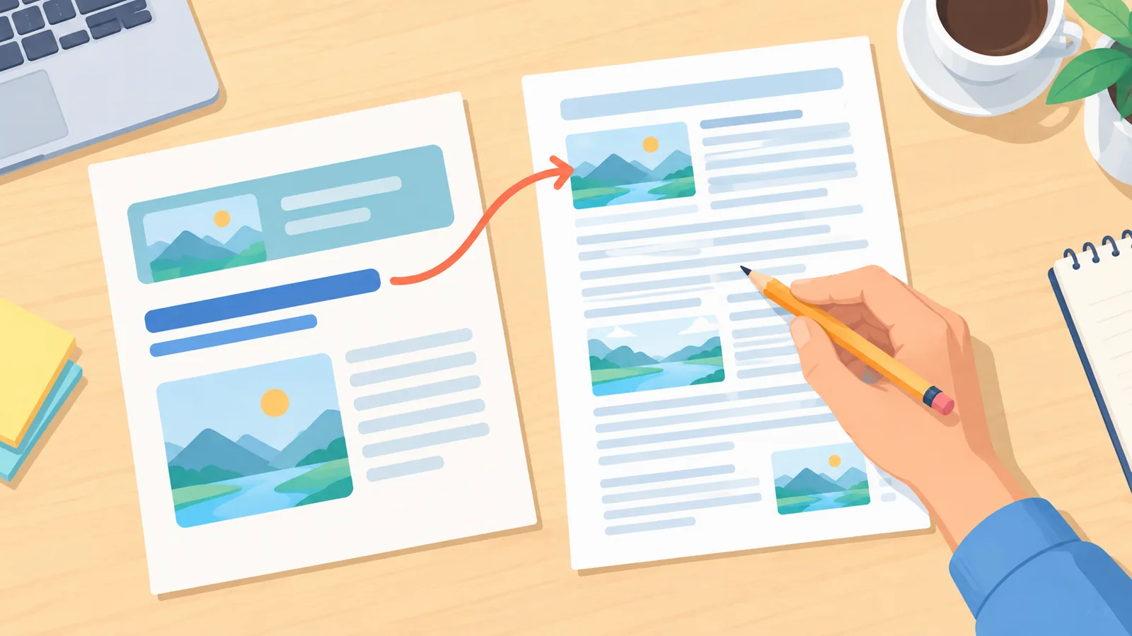 Headline and full article laid side by side for a final check