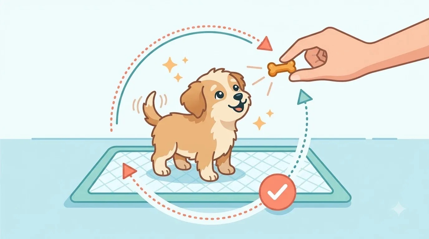Owner carrying a puppy to the potty pad