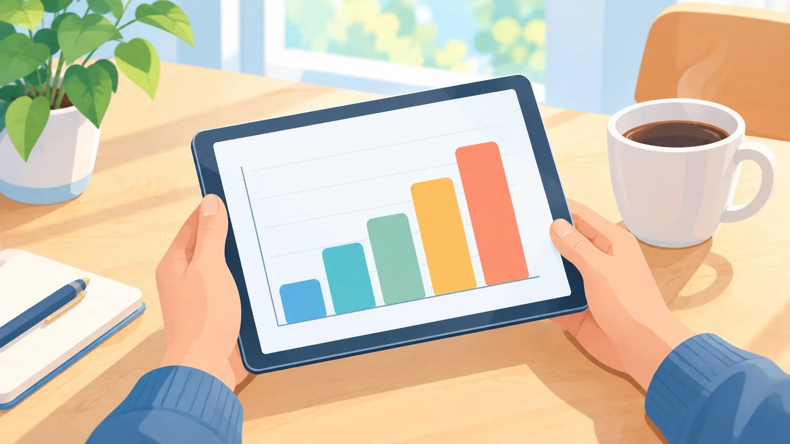 Person reviewing a market ranking chart on a tablet
