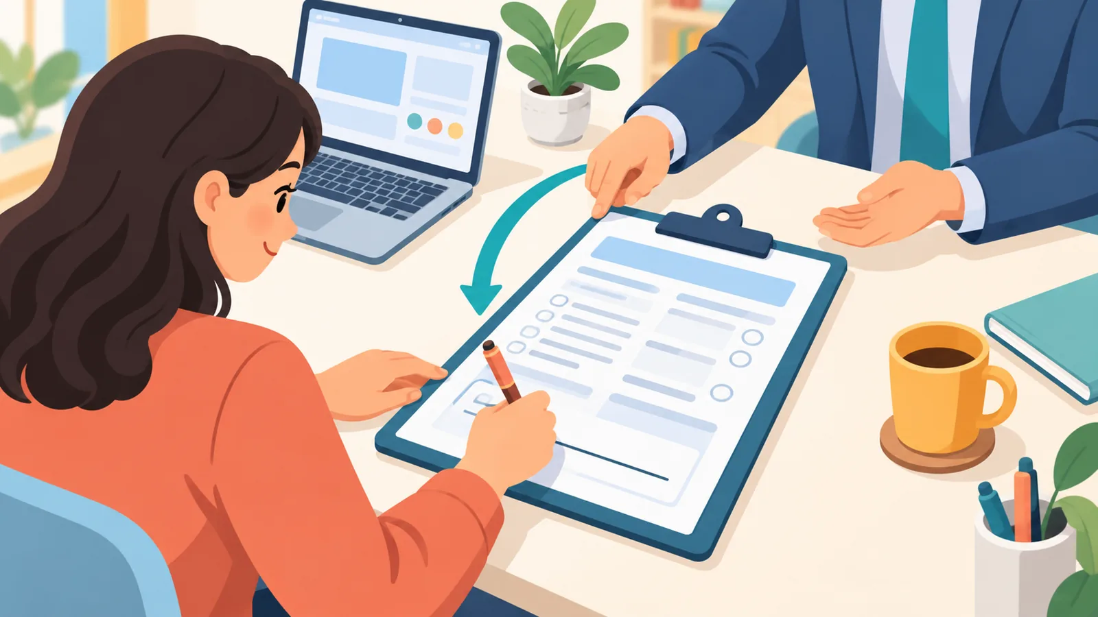 Applicant filling out a rental application at a leasing office