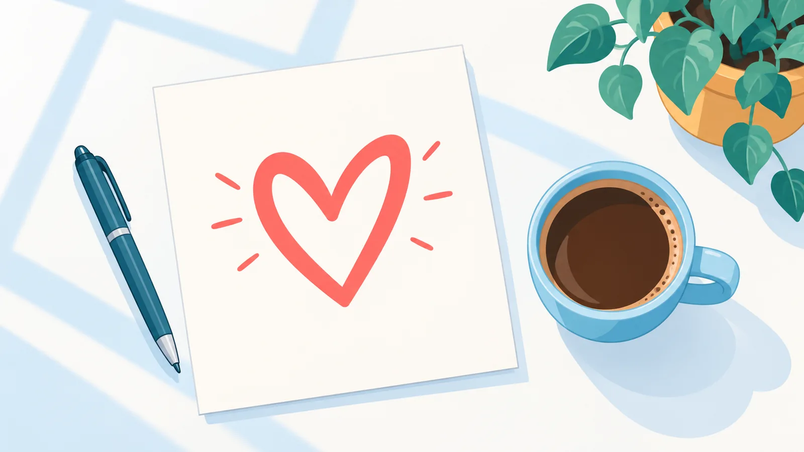 A handwritten gratitude note beside a coffee mug