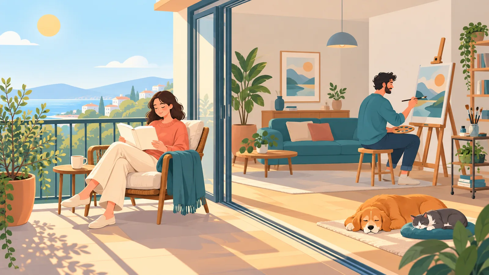 Partners enjoying separate hobbies in the same home