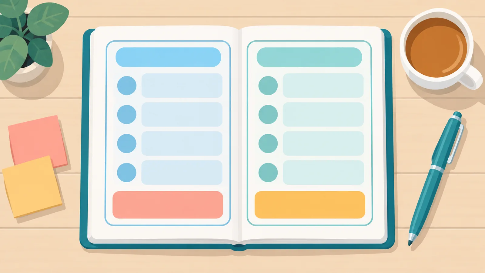 Notebook with two columns comparing habits