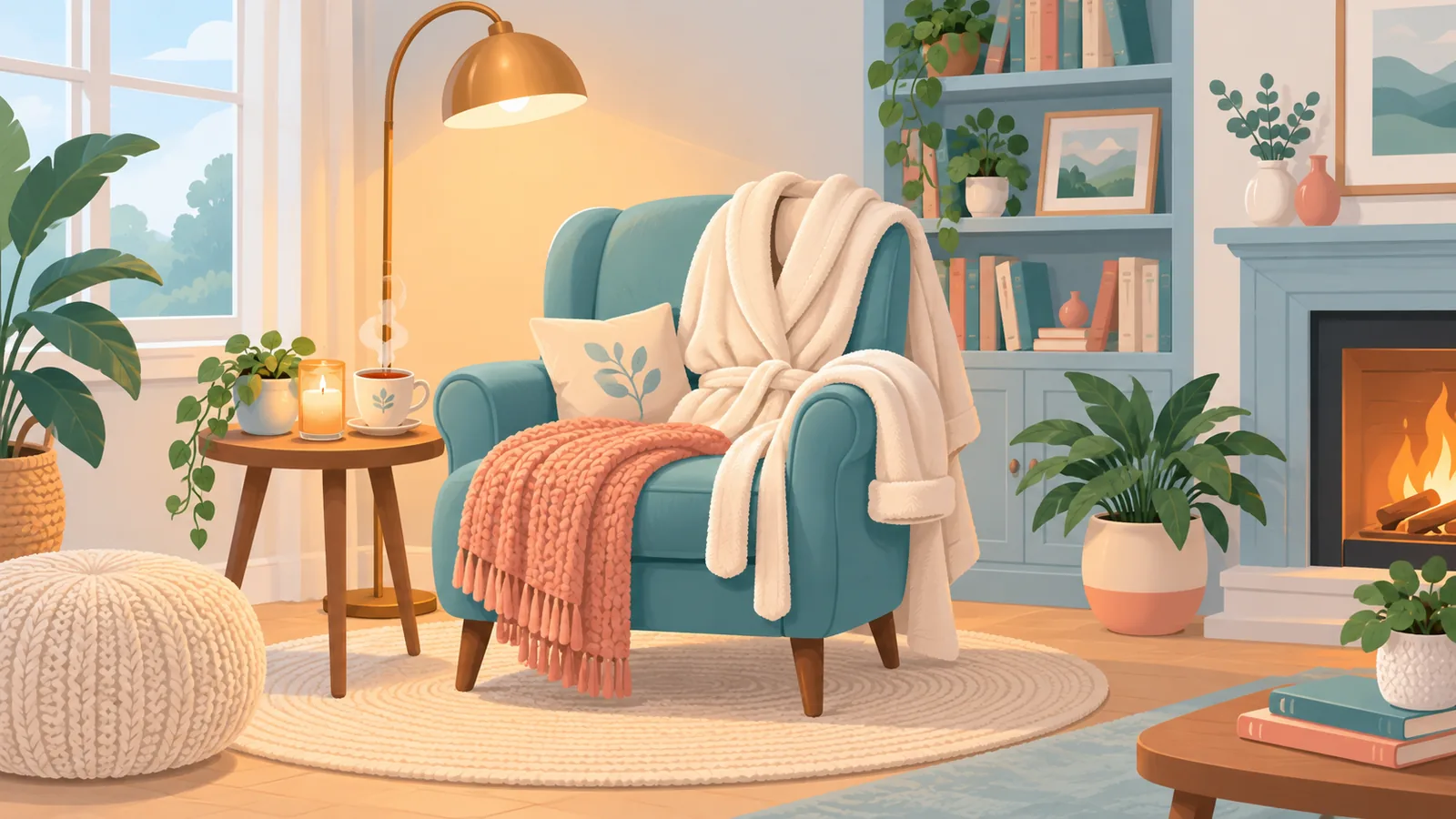 Cozy robe, candle and tea set for a homebody retirement gift