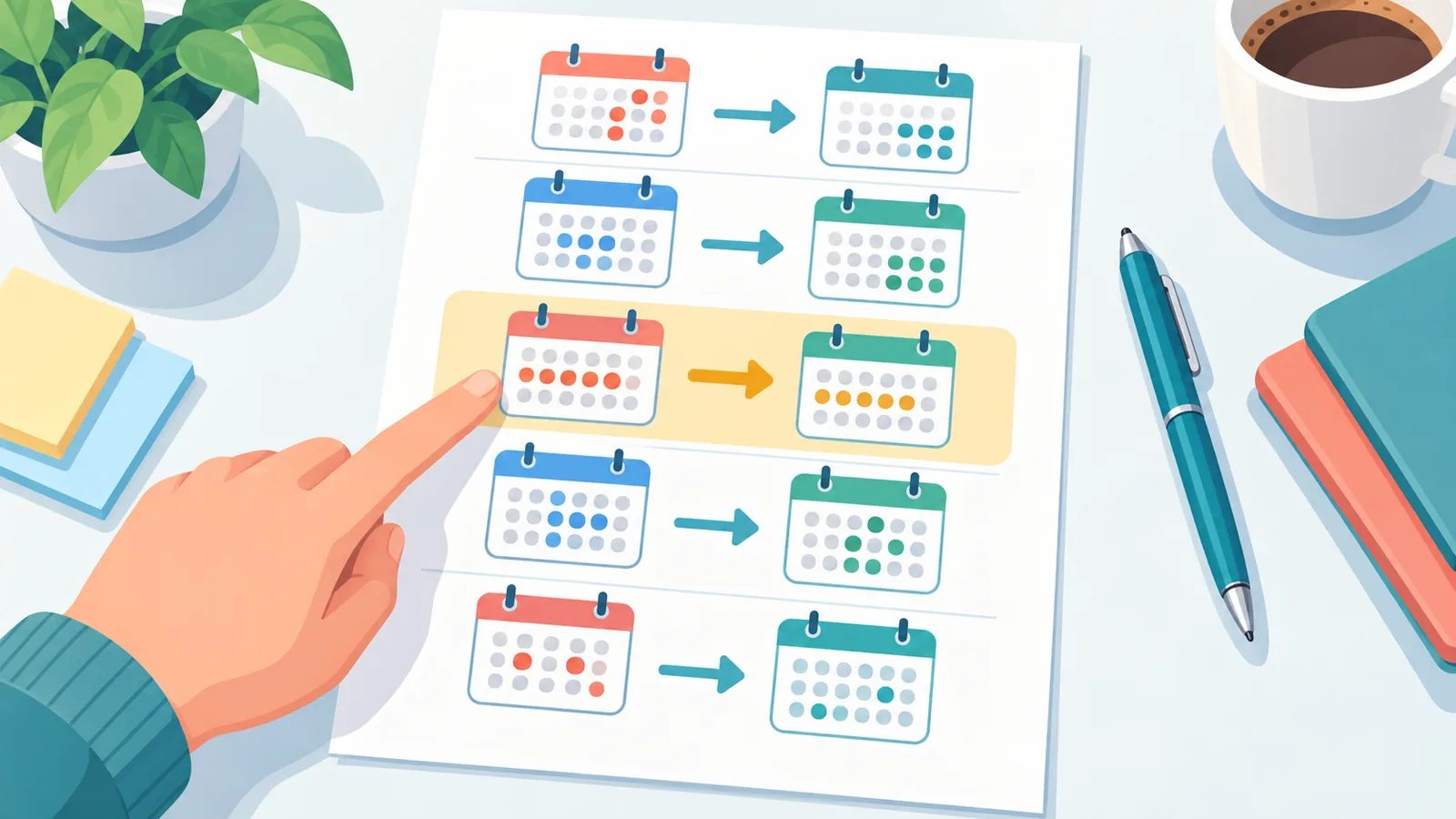 Hand pointing at a row on a calendar conversion chart