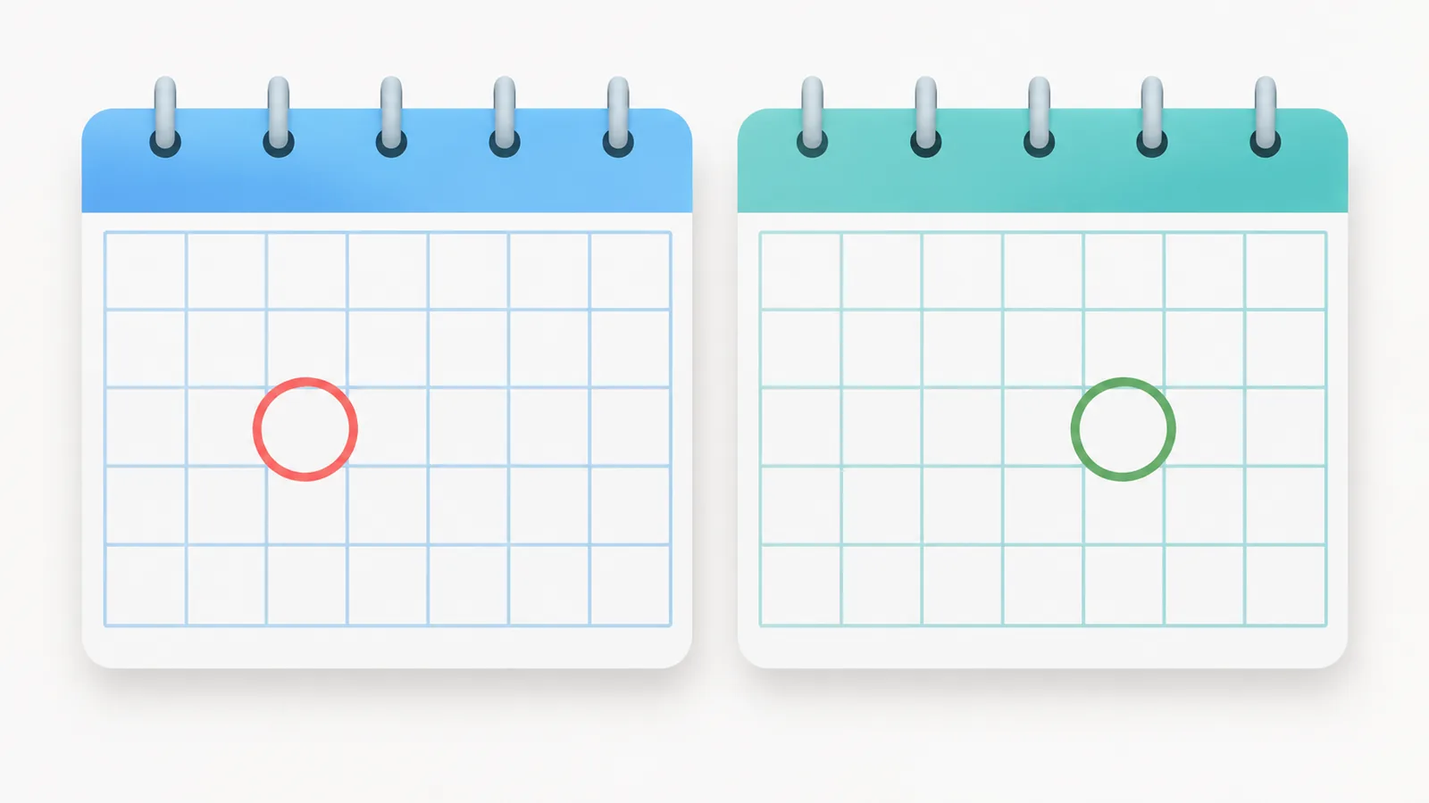 Two paper calendars with different marked dates side by side