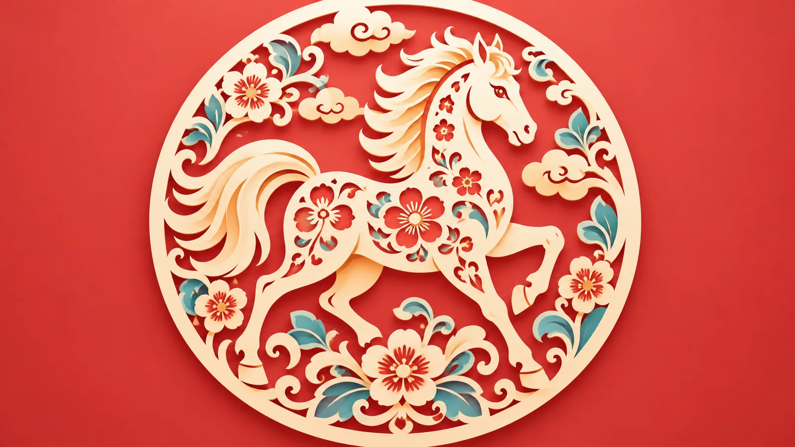 Paper-cut zodiac animal decoration on a red background