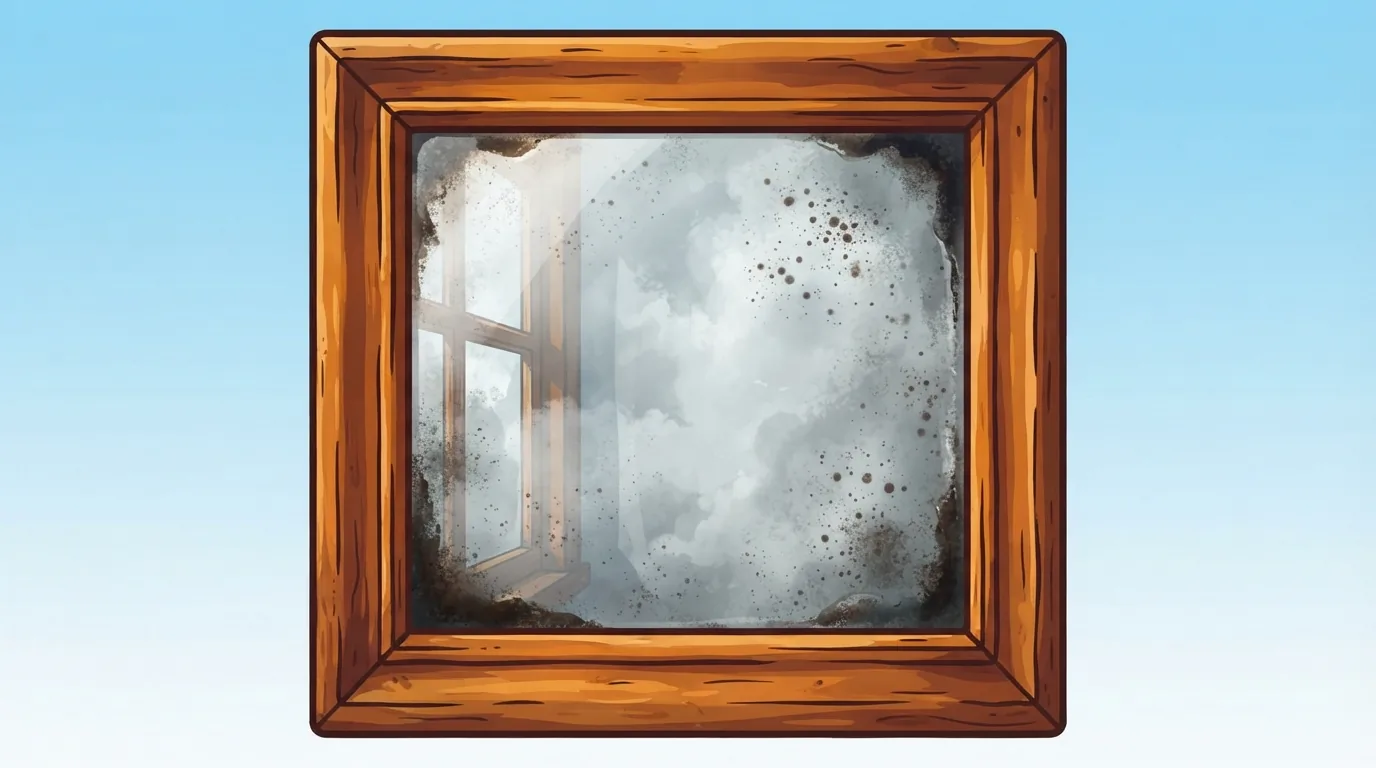 Close-up of an antique mirror with clouded patches and dark spots