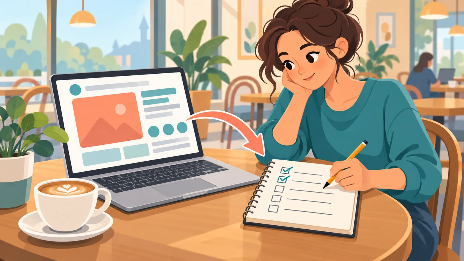 Freelance designer reviewing a client project brief and checklist