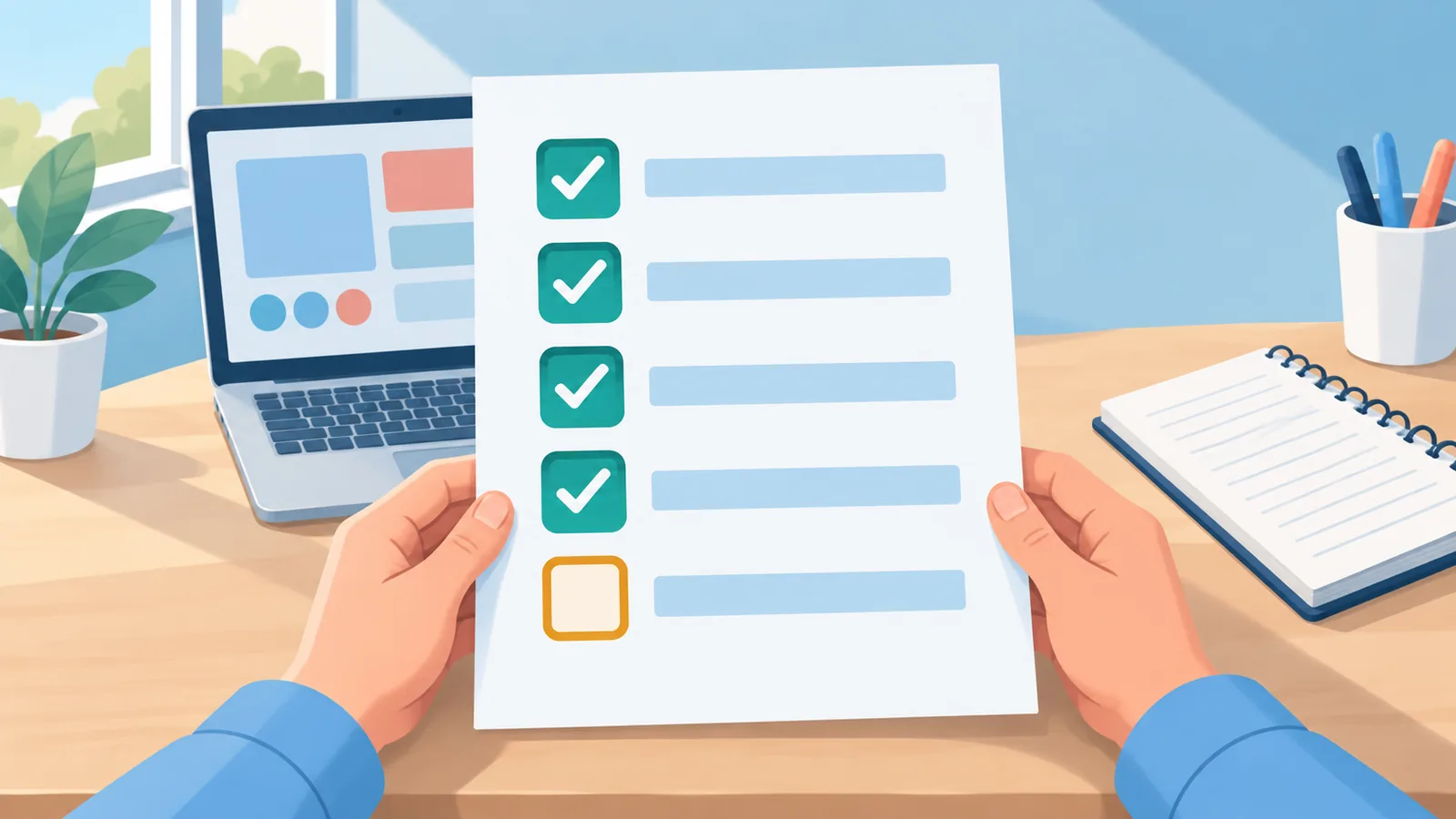 Hands holding a pre-listing checklist with items checked off