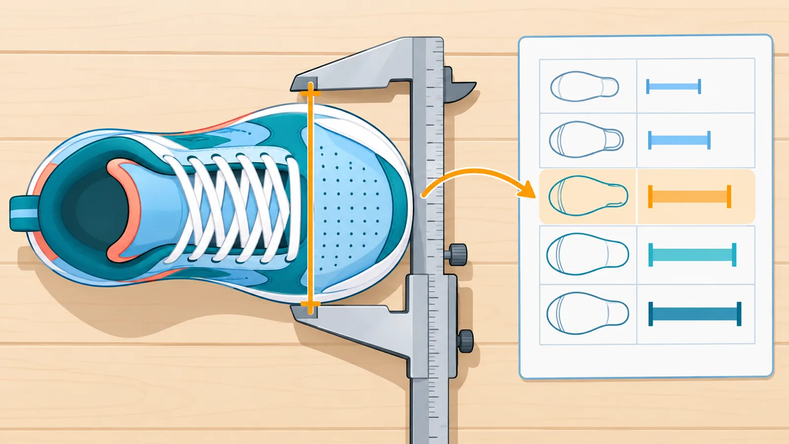 Shoe width measurement tool beside a basketball sneaker