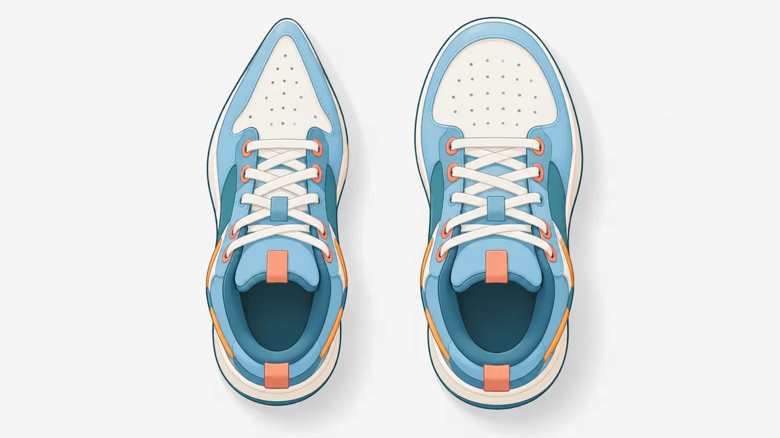 Tapered and rounded toe box sneakers compared from above