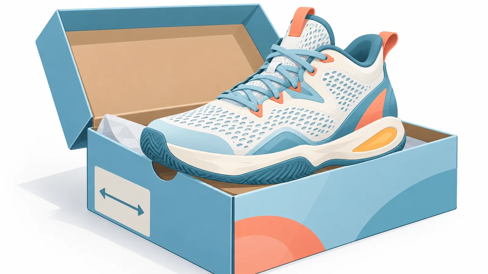 Mesh basketball shoe with a wide-width label on the box