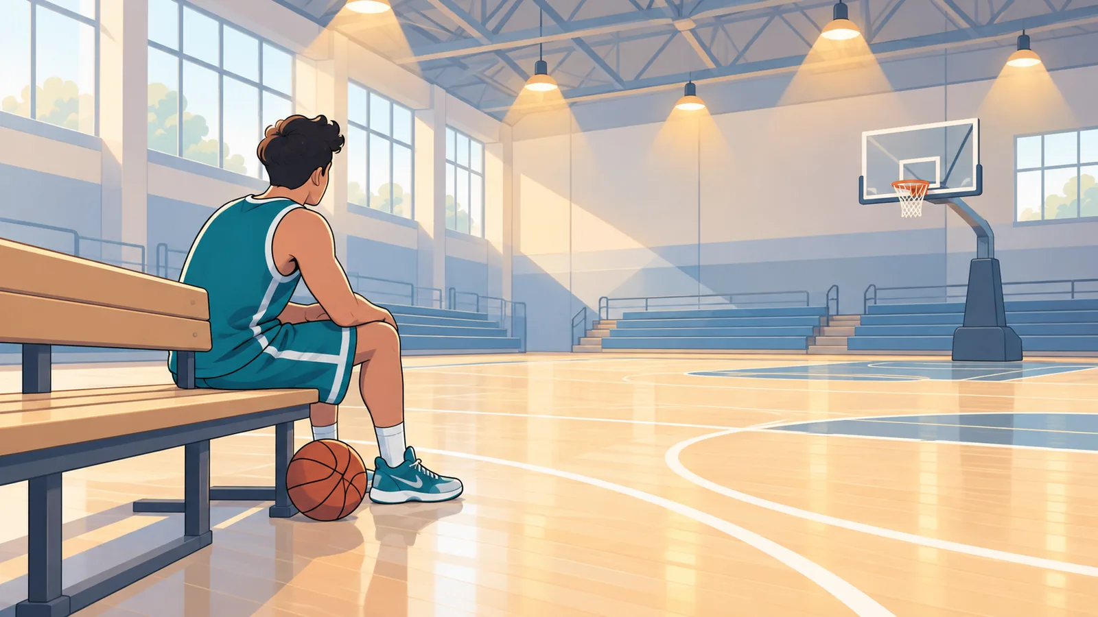 Player resting between games with a basketball