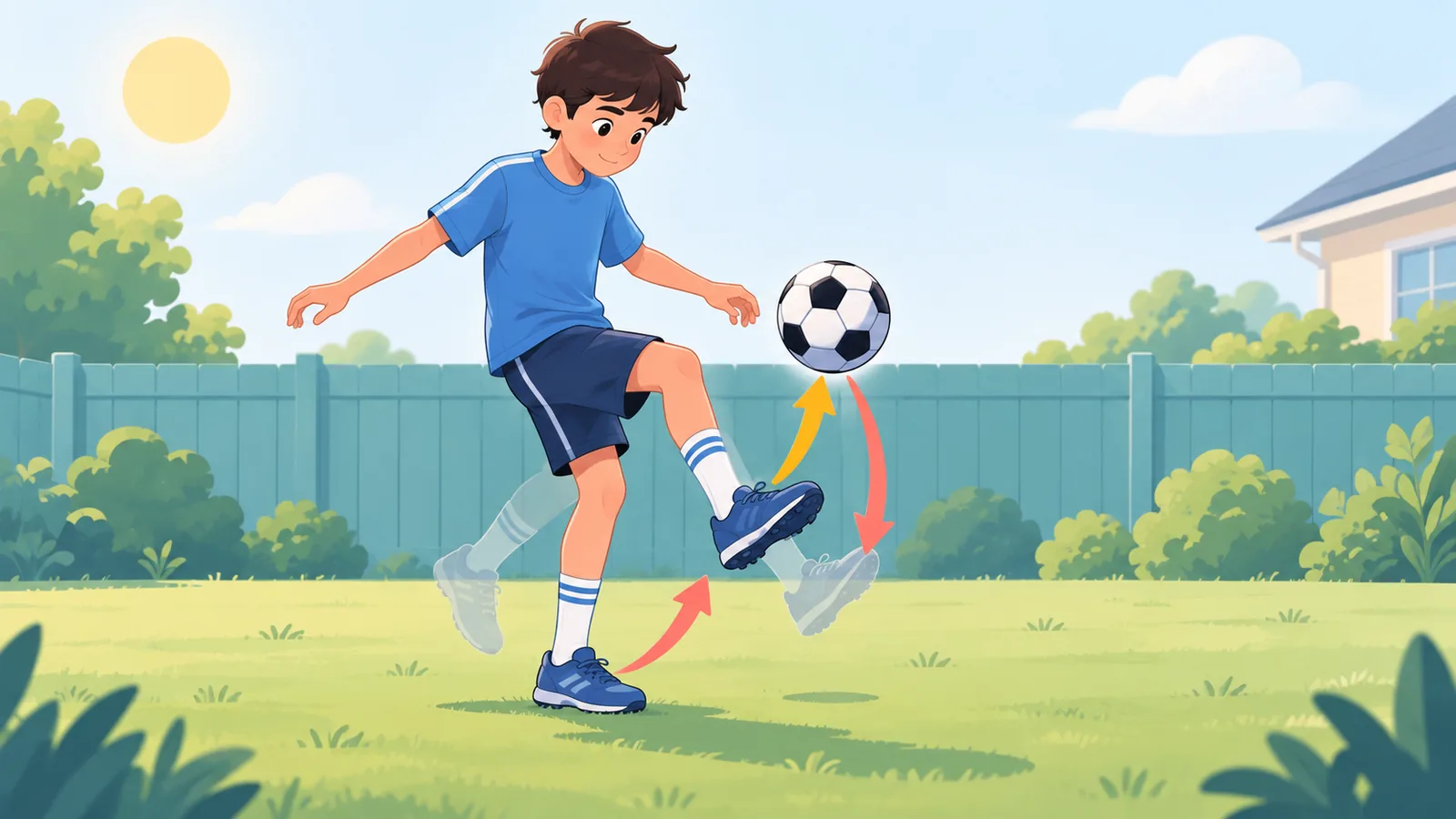 Beginner kicking a soccer ball twice before catching it