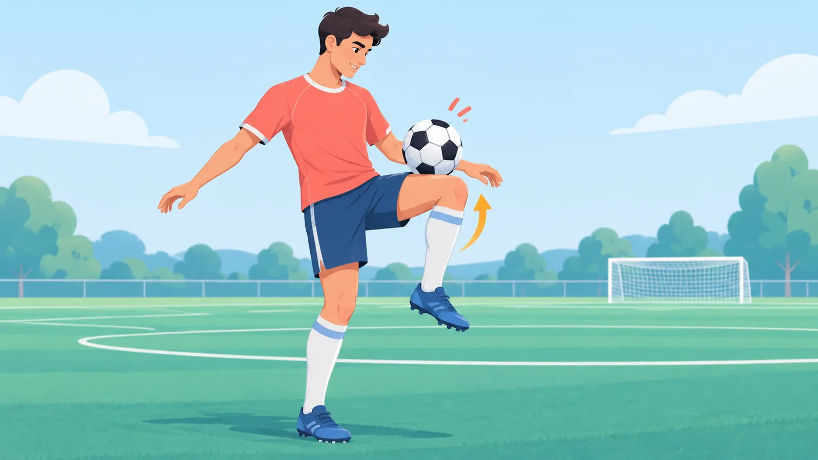 Player practicing a thigh touch with a soccer ball
