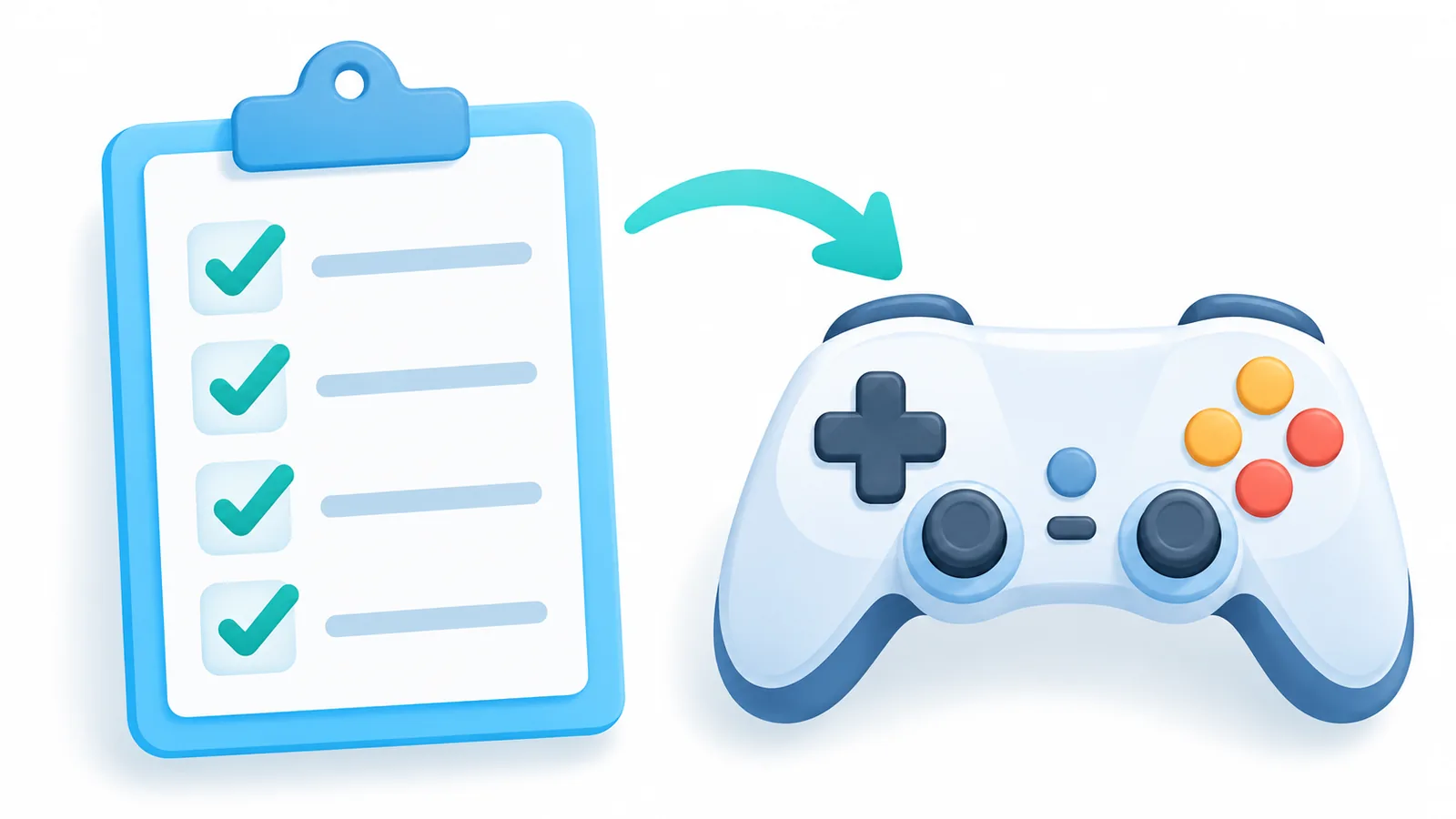 Handwritten team building checklist next to a game controller