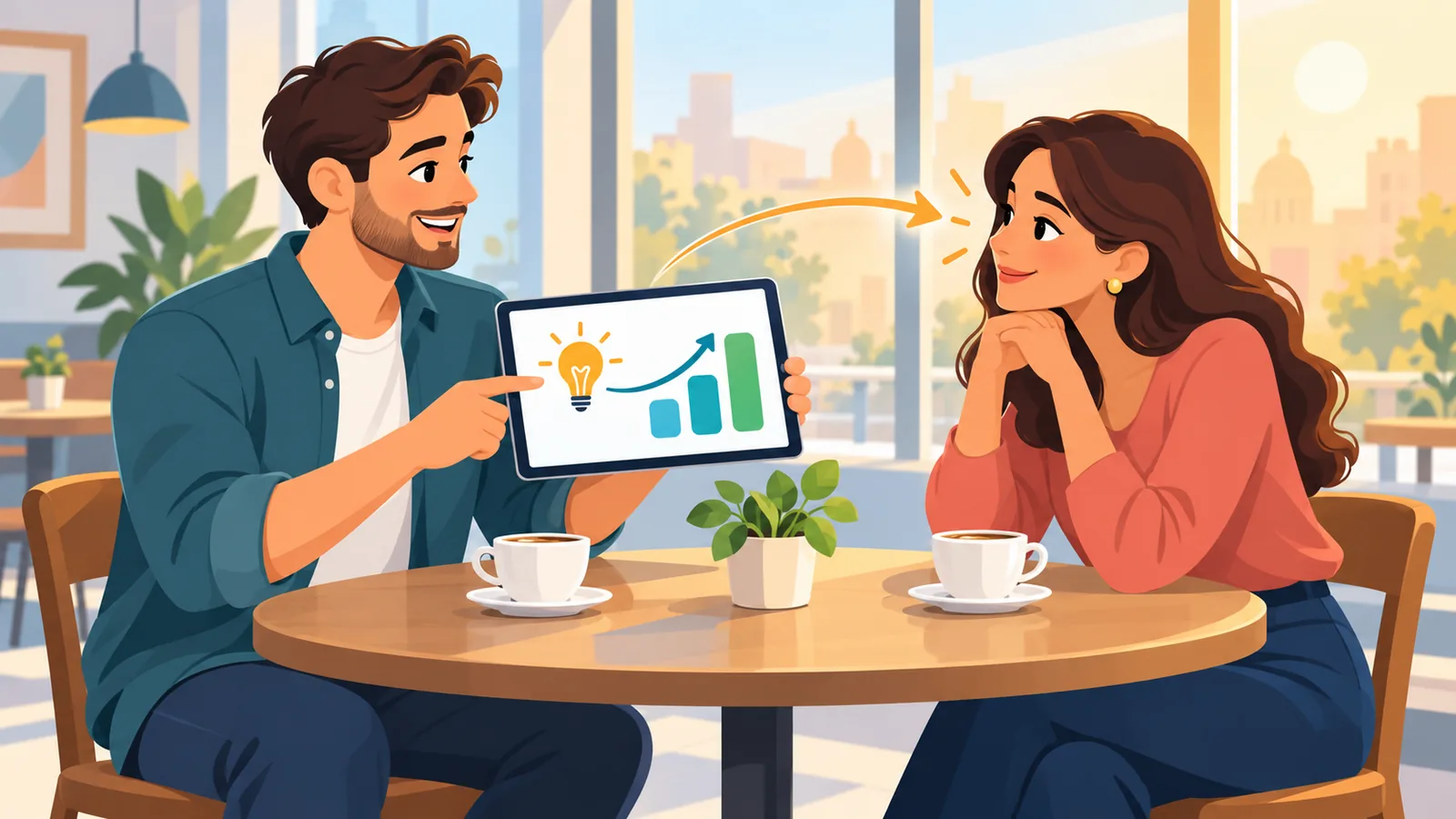 Founder meeting an early investor over coffee
