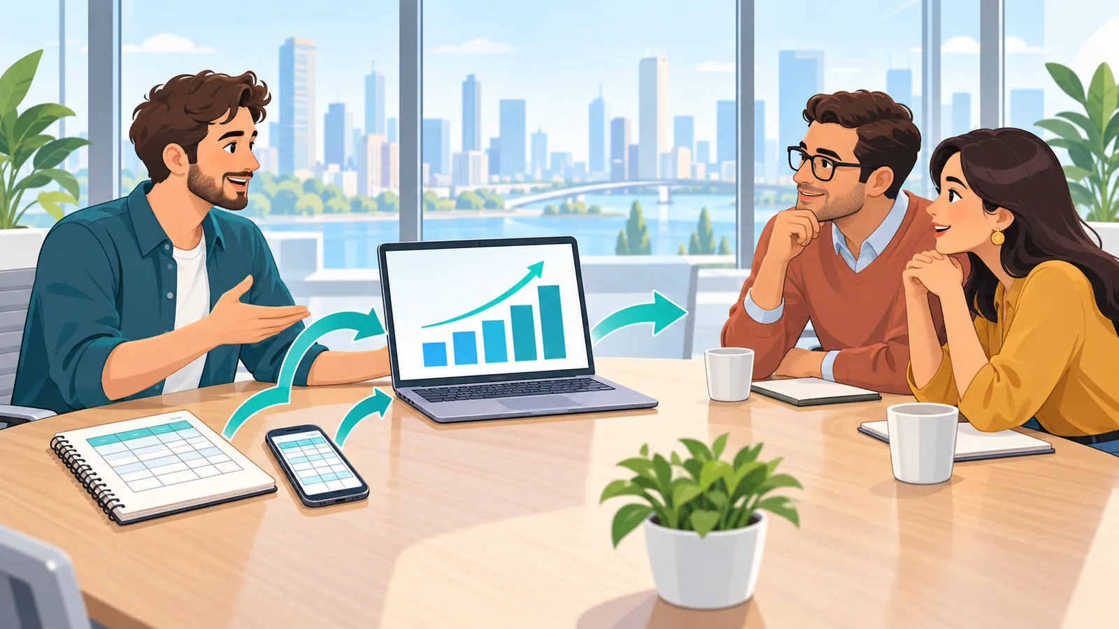 Founder presenting to investors in a meeting room