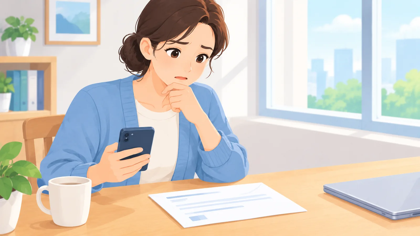 Person reading a suspicious letter with concern