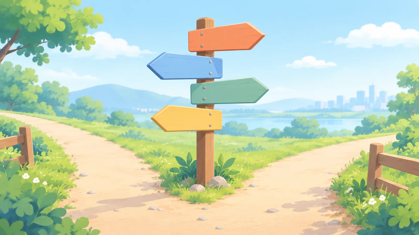 Signpost with multiple directions representing options