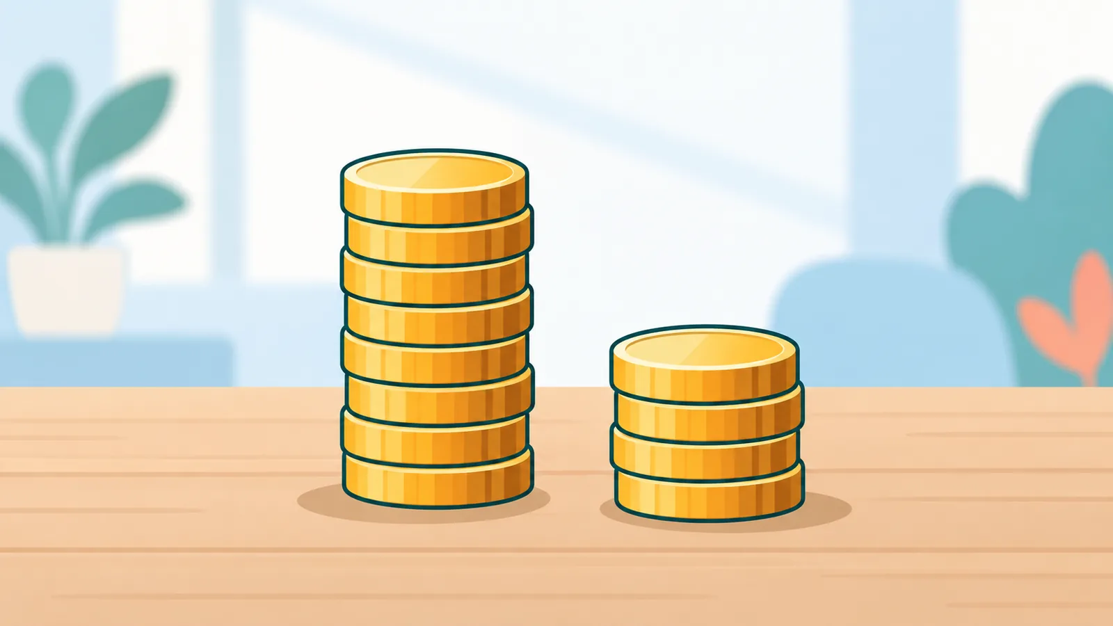 Two stacks of coins of different heights