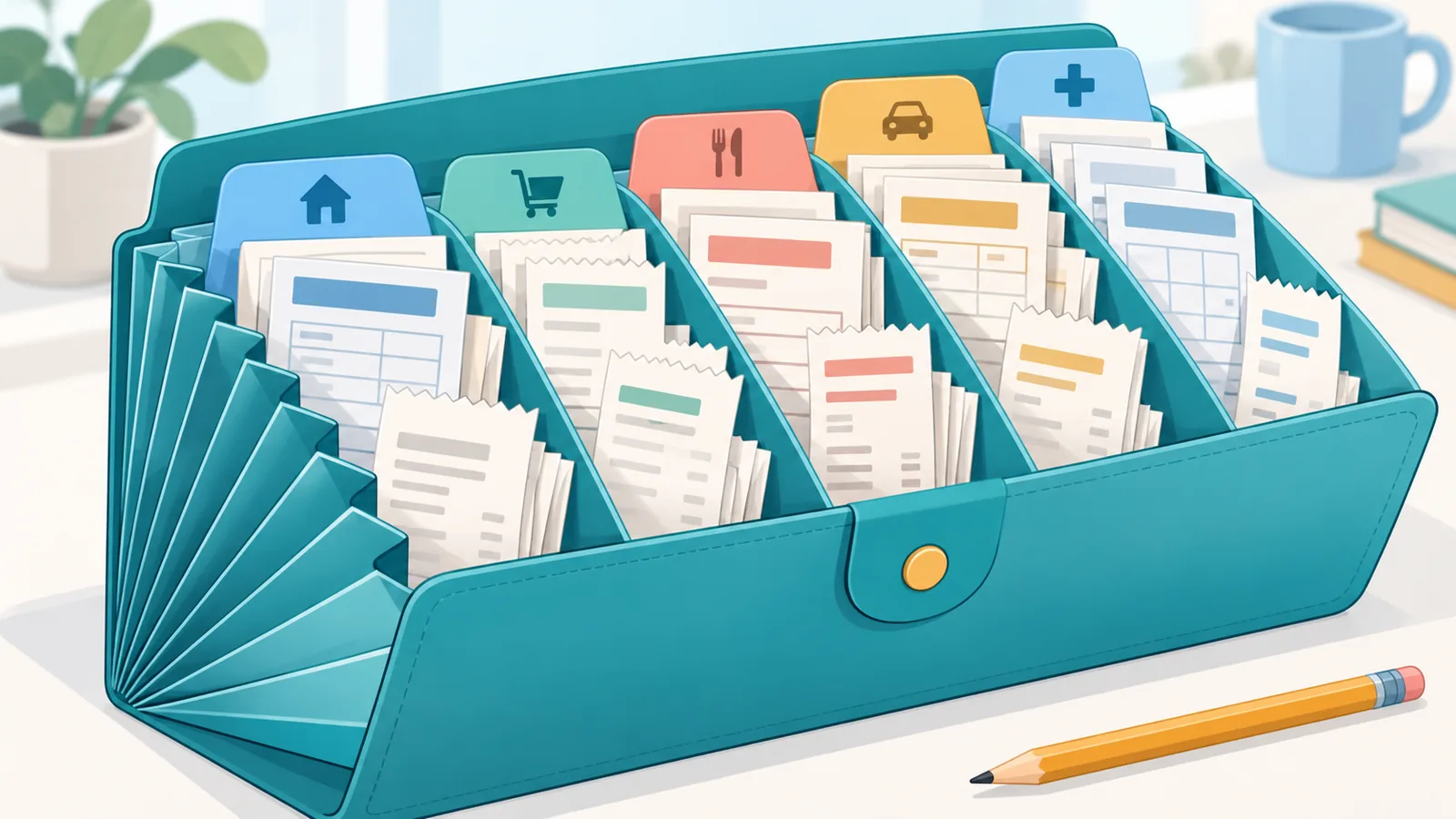 Organized folder of receipts and invoices