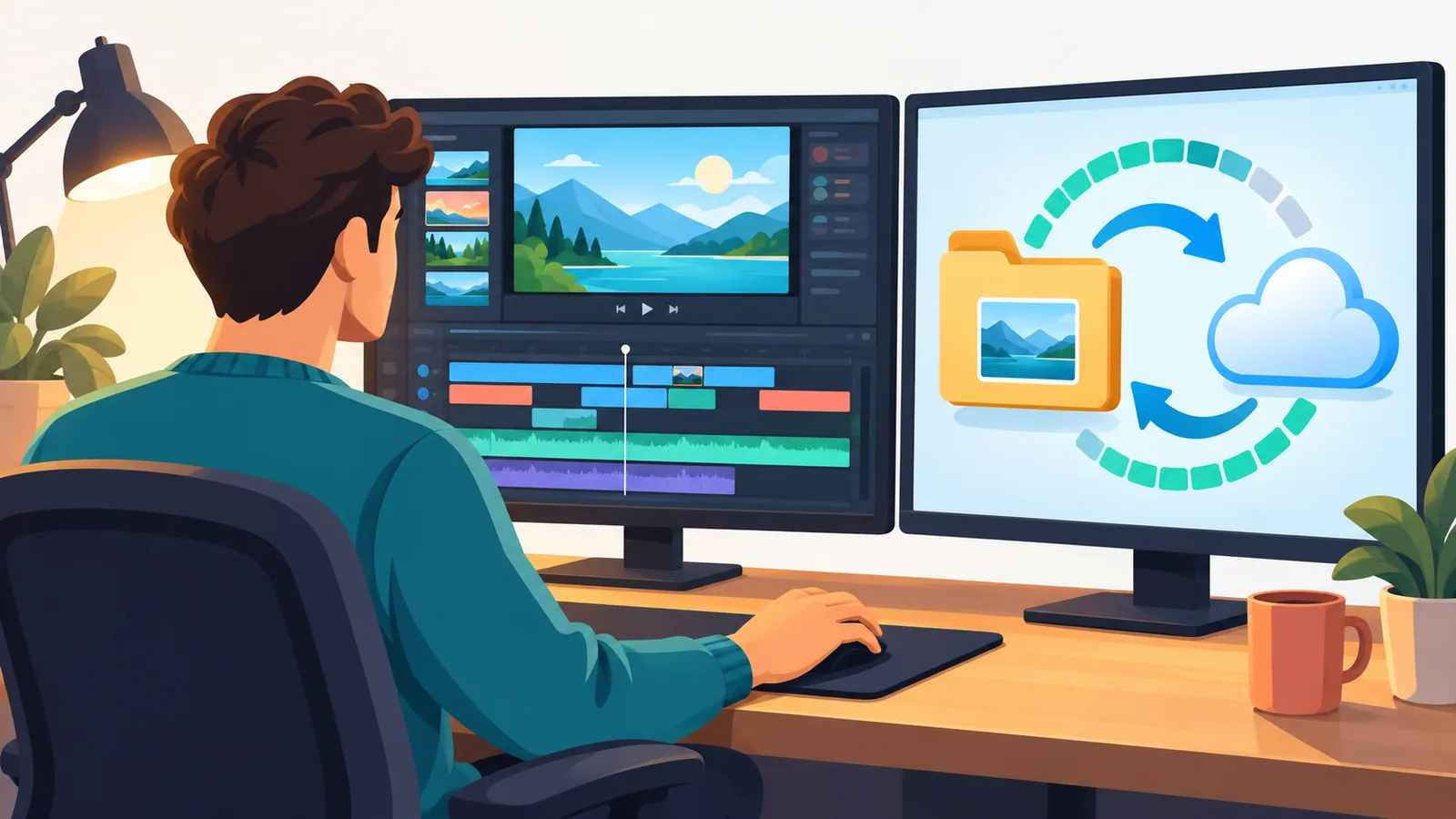 Video editor working on a timeline with large project files