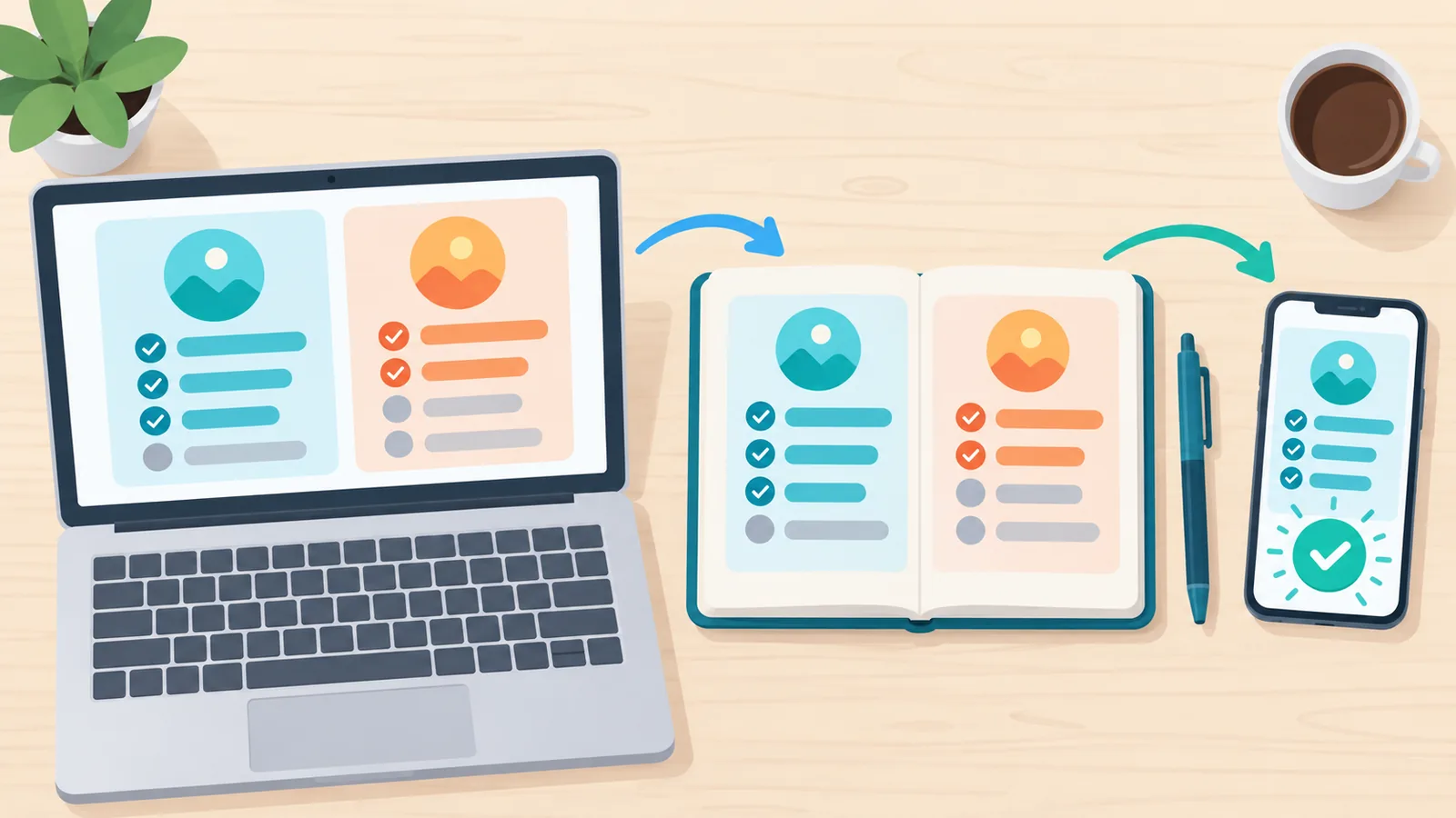 Desk setup for comparing cloud storage options
