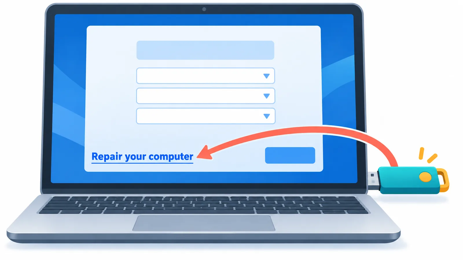 Windows setup screen with a USB drive plugged in