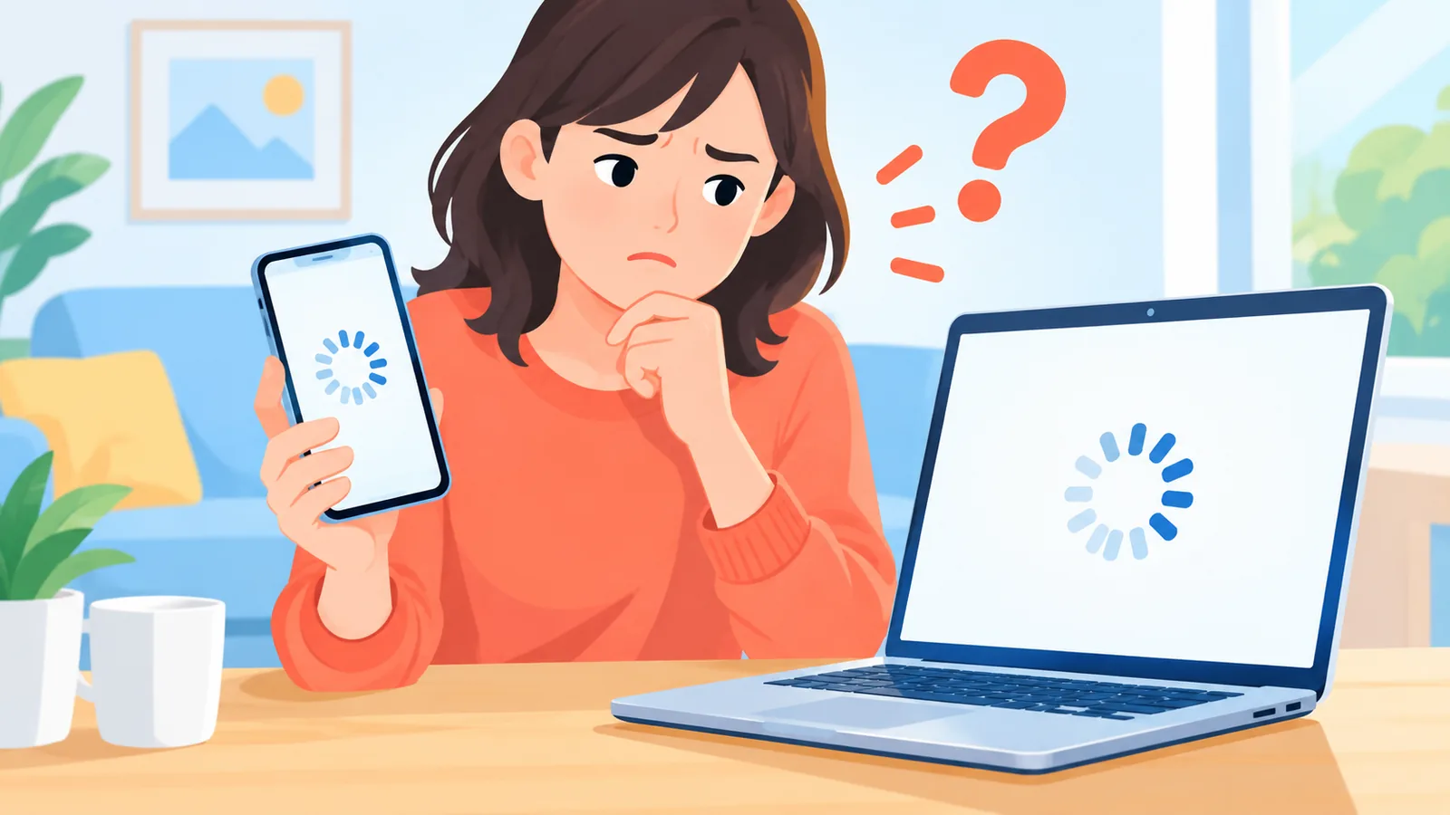 Person comparing a smartphone and a laptop to see whether a webpage loads on both
