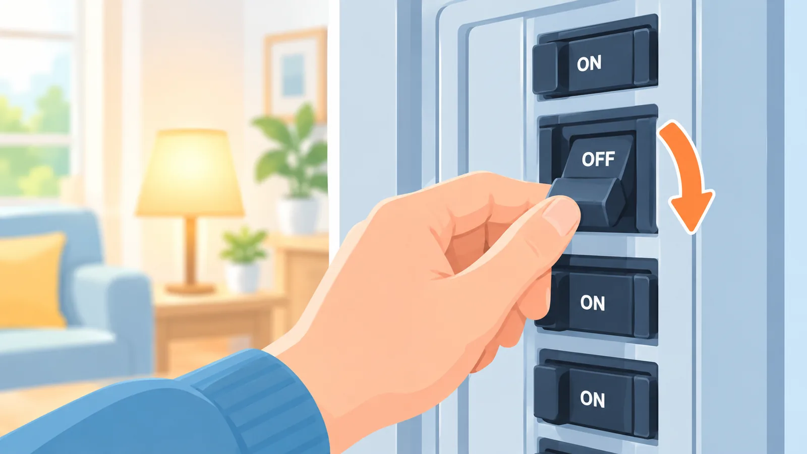 Hand flipping a breaker switch to the off position