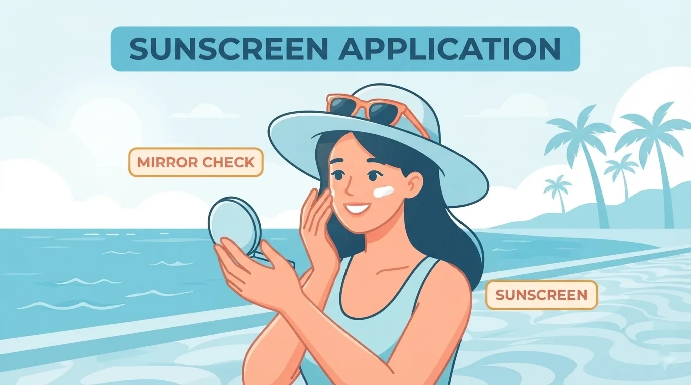 Mujer aplicándose protector solar en la cara