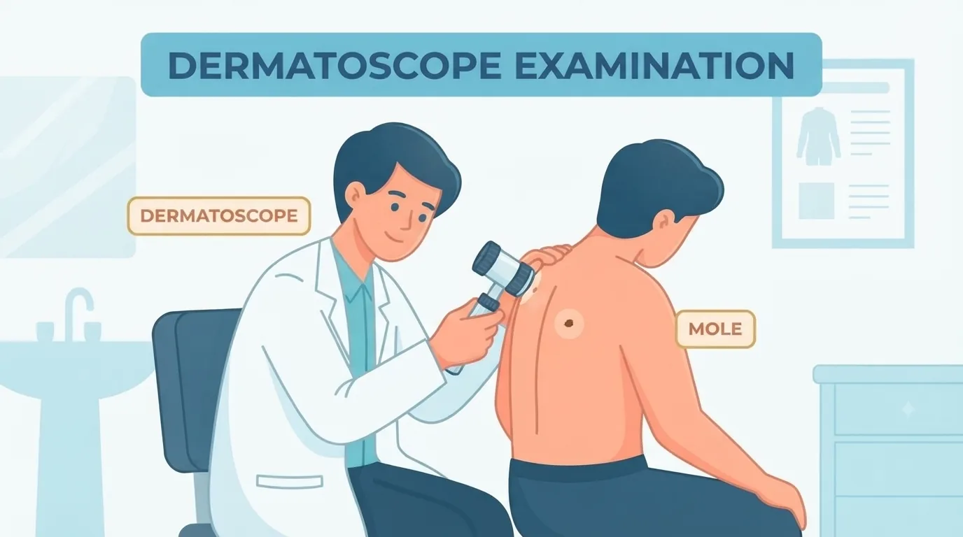 Dermatólogo revisando los lunares de la espalda de un paciente