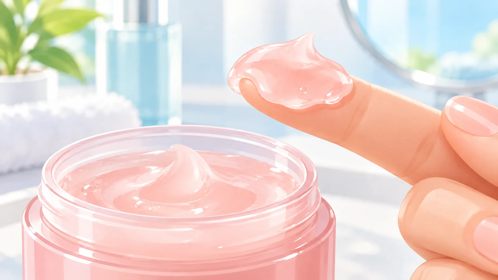 Gel hidratante translúcido sobre la yema de un dedo