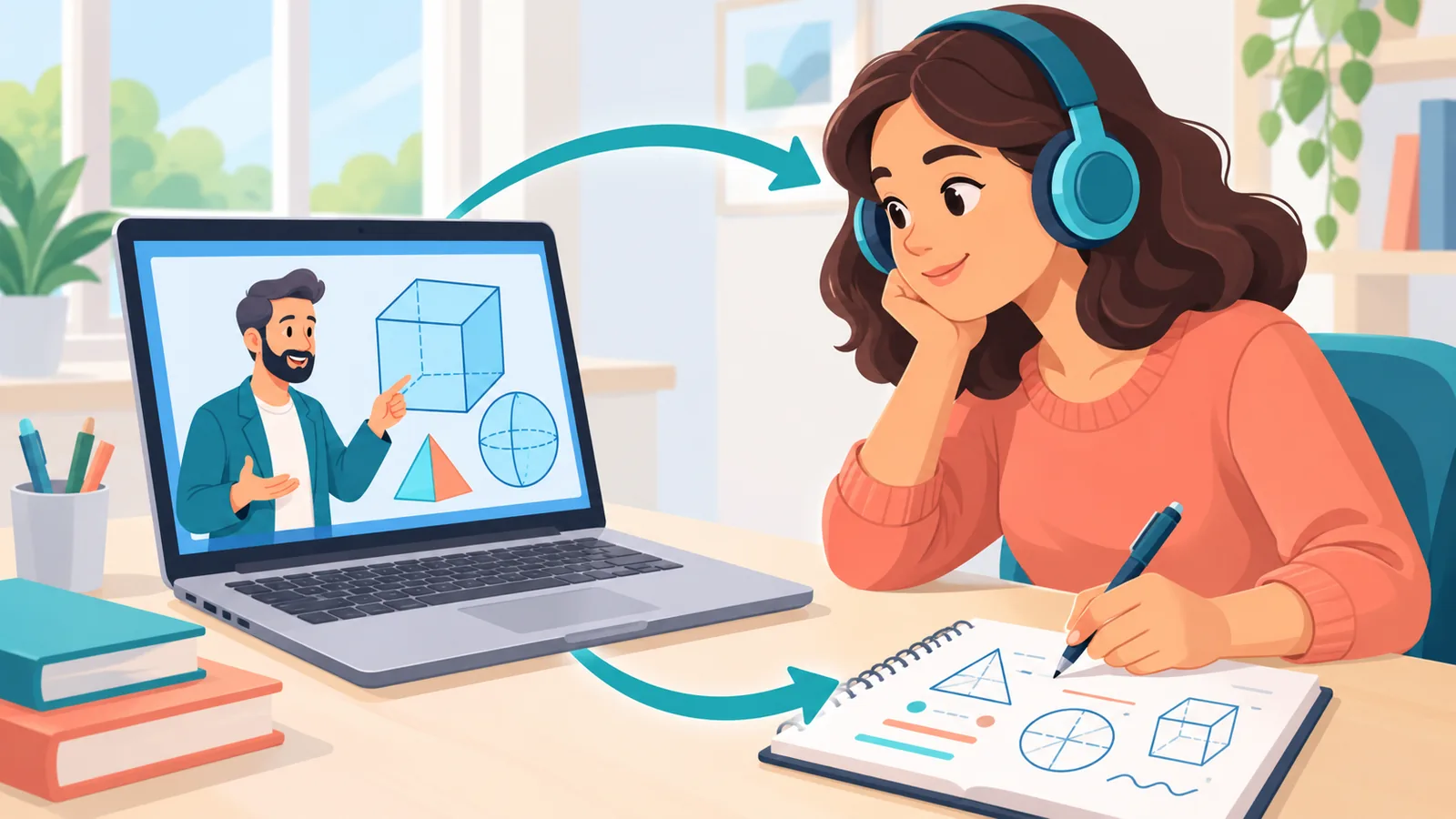 Estudiante en una videoclase con auriculares