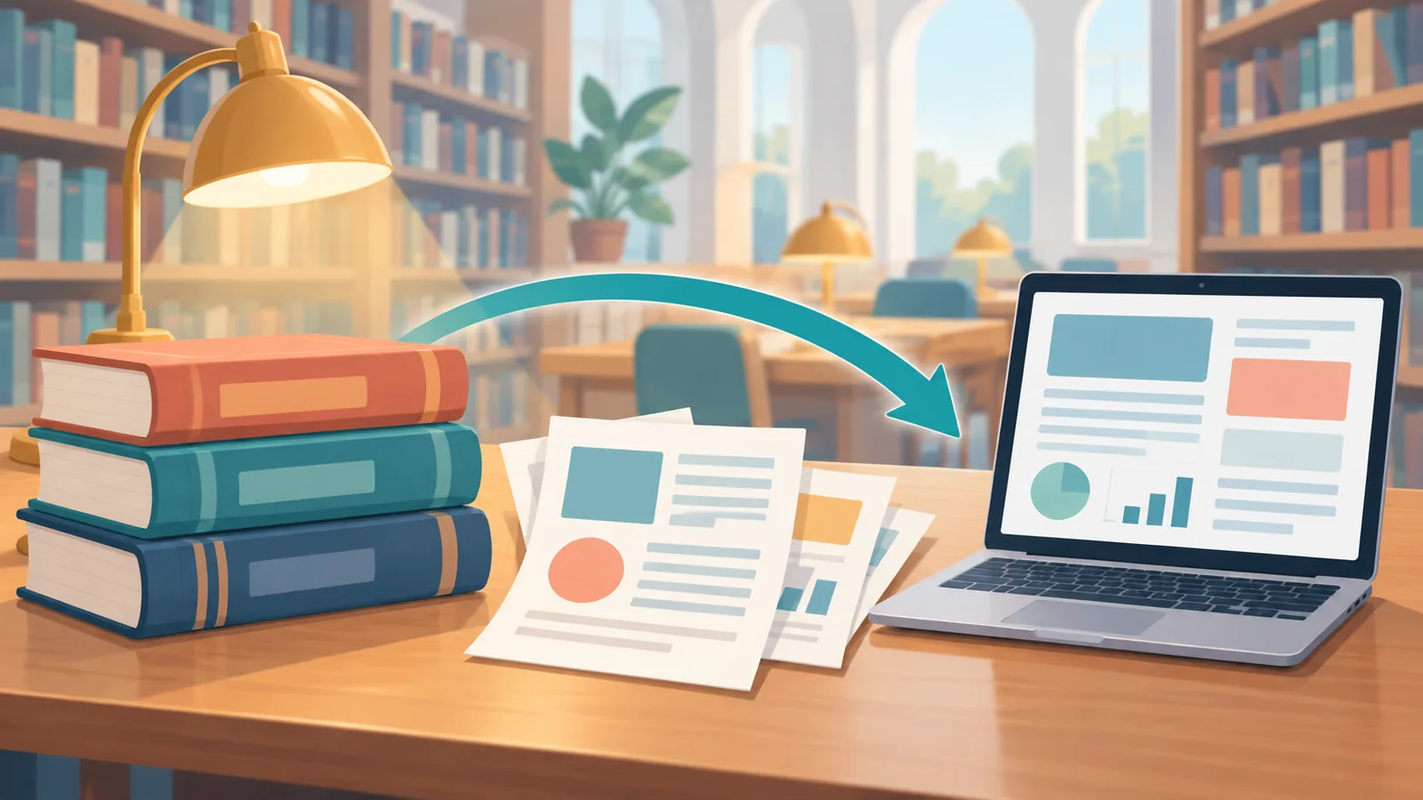 Libros y documentos de referencia en una biblioteca