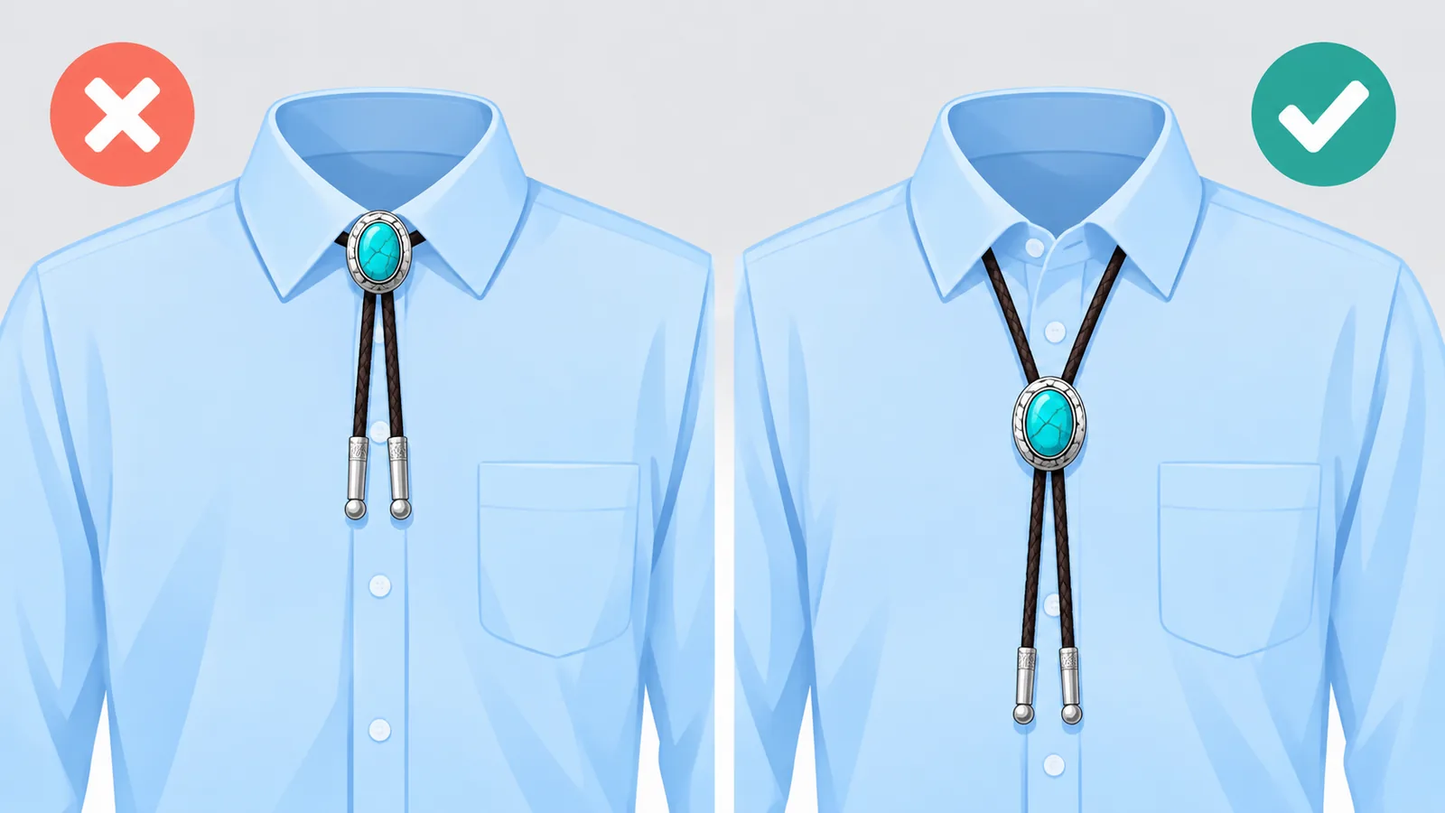 Dos camisas con la corbata bolo a distinta altura, una junto al cuello y otra hacia el pecho