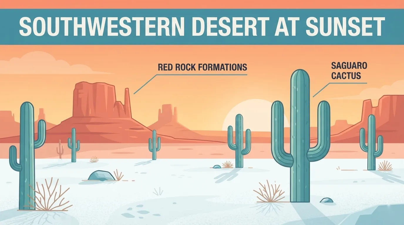 Paisaje desértico del suroeste de Estados Unidos al atardecer