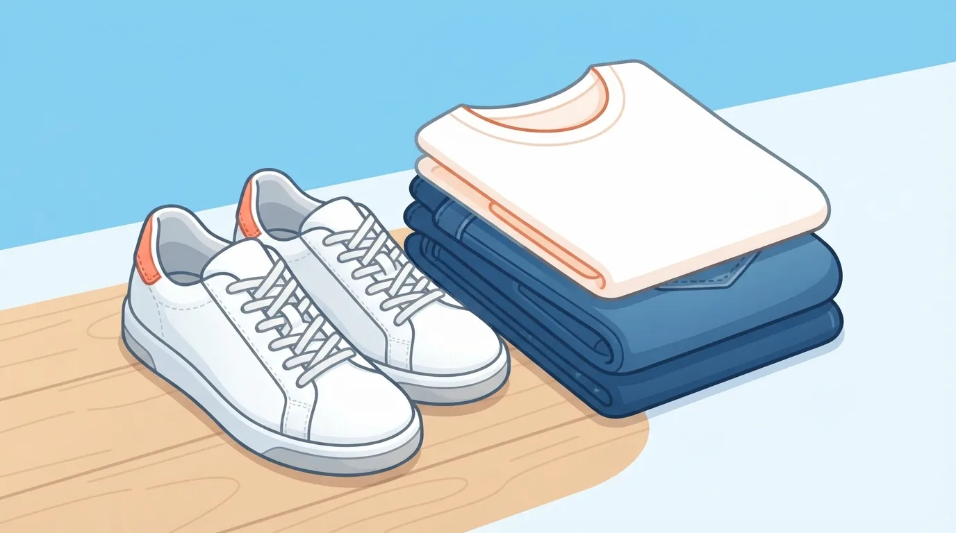Zapatillas blancas de piel junto a una prenda casual