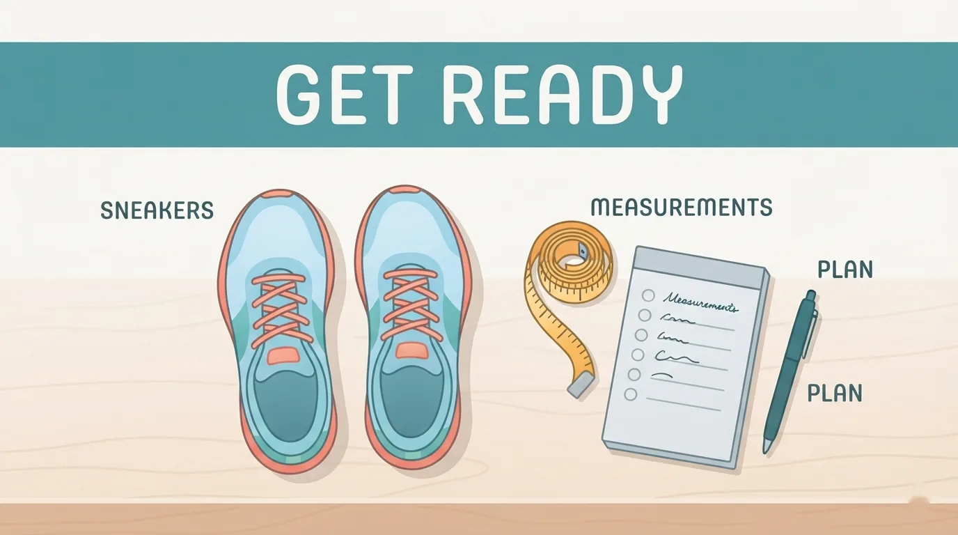 Zapatillas con cinta métrica y lista de comprobación