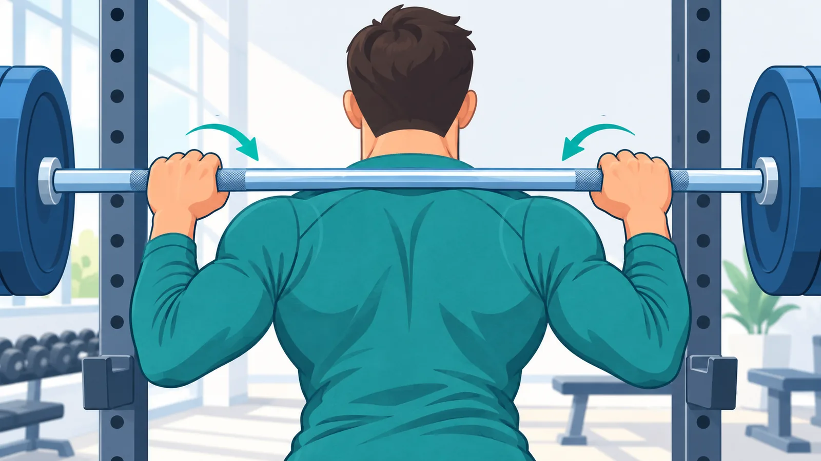 Manos sujetando una barra antes de una sentadilla en el gimnasio