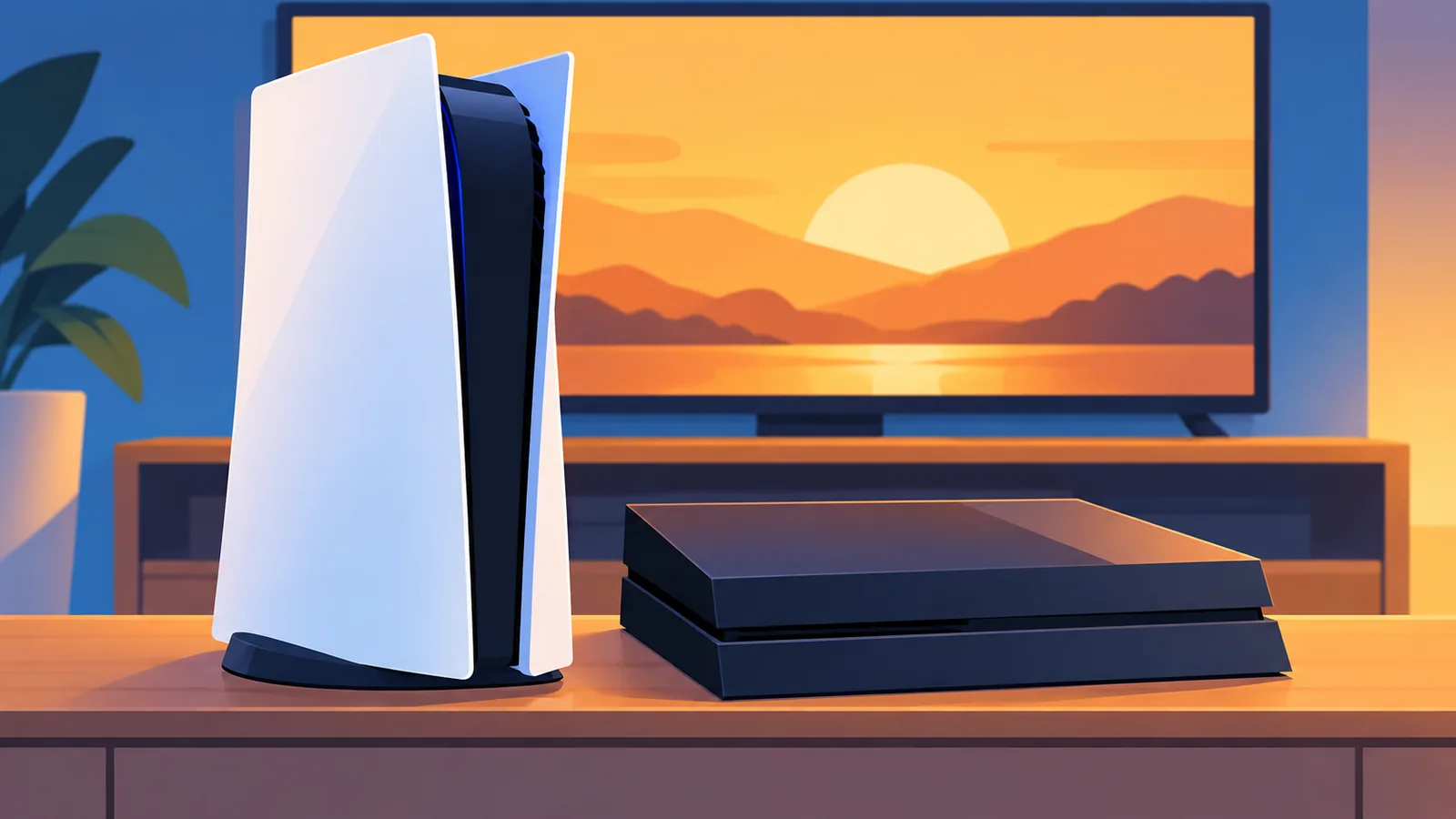 Una PS5 y una PS4 conectadas a una televisión en un salón