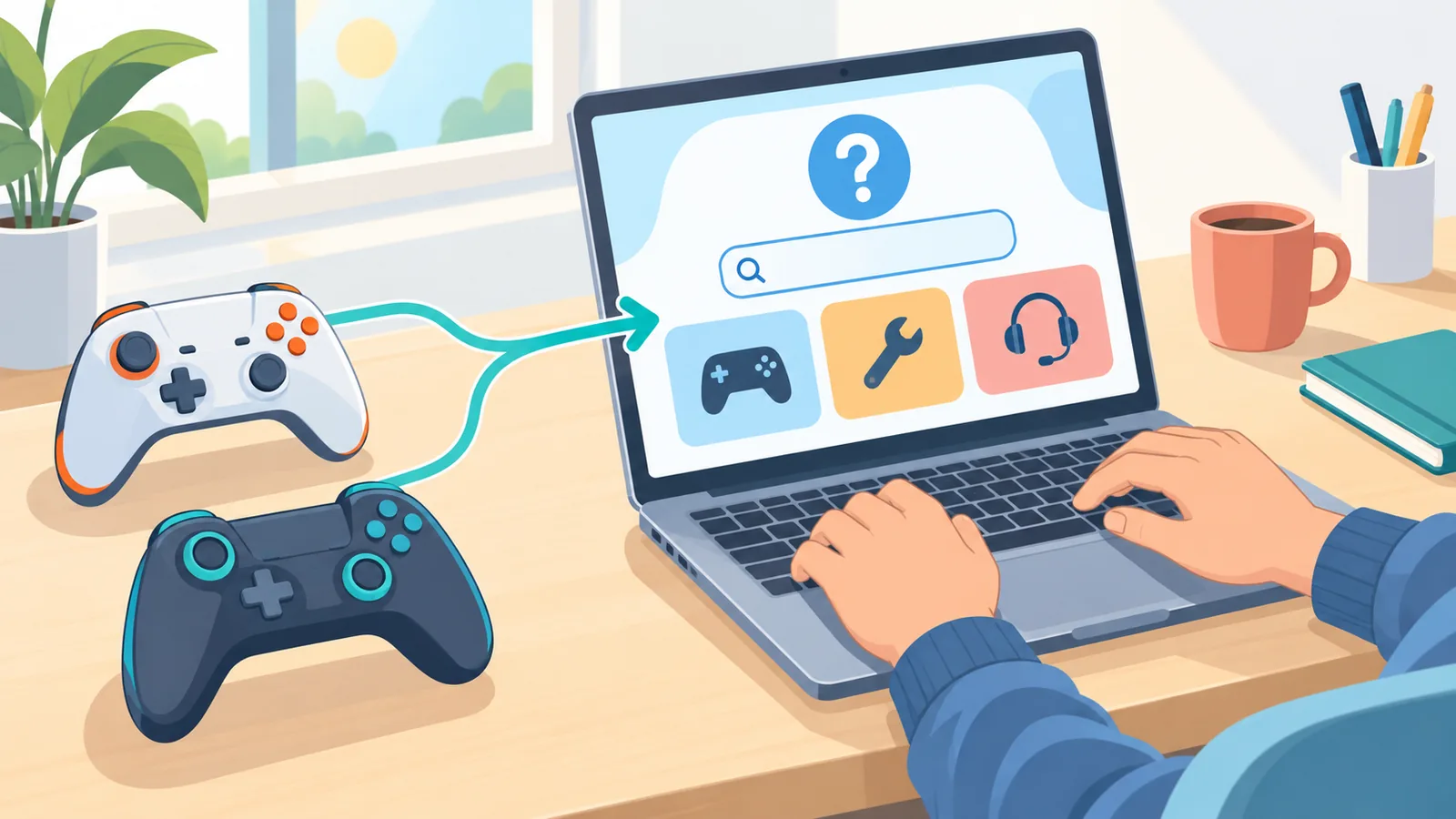 Mando de PS5 y PS4 junto a un portátil con la ayuda de PlayStation