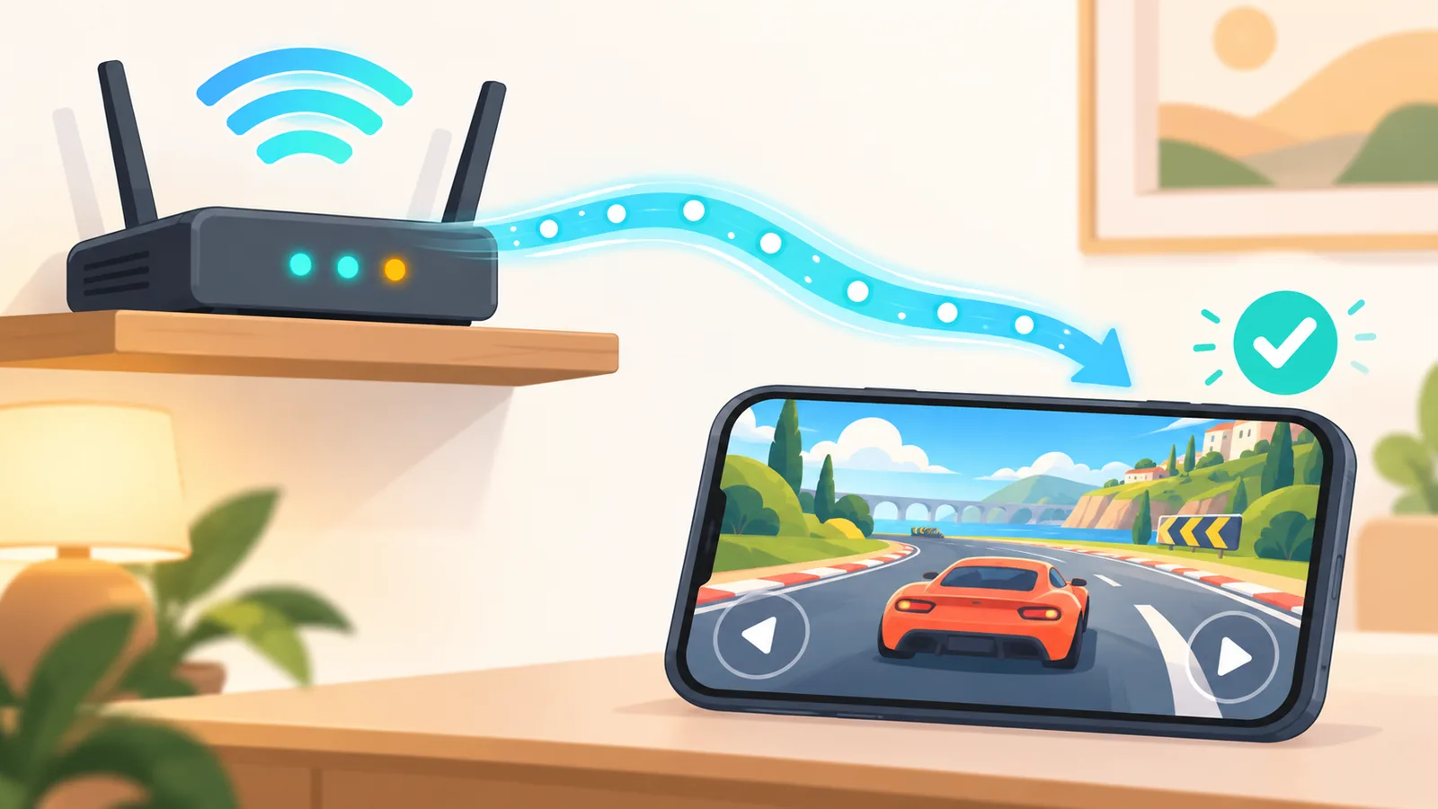 Router Wi-Fi y móvil con una partida fluida
